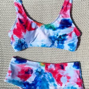 Size Small Bright Tie Dye Two Piece Bikini Tank Style Top and High Waist Bottoms